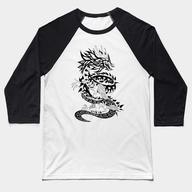 black dragon in ecopop mandala zentangle totonac arts wallpaper Baseball T-Shirt by jorge_lebeau